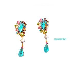 Multi Gemstone Drop Earrings Women Color Multi